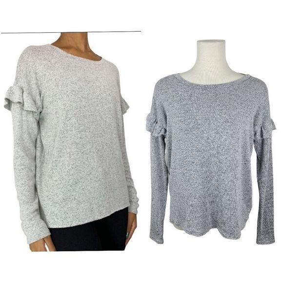 𝅺american Eagle Outfitters Gray Soft & Sexy Plush Ruffle Cap Sleeve Top Small - Picture 1 of 16